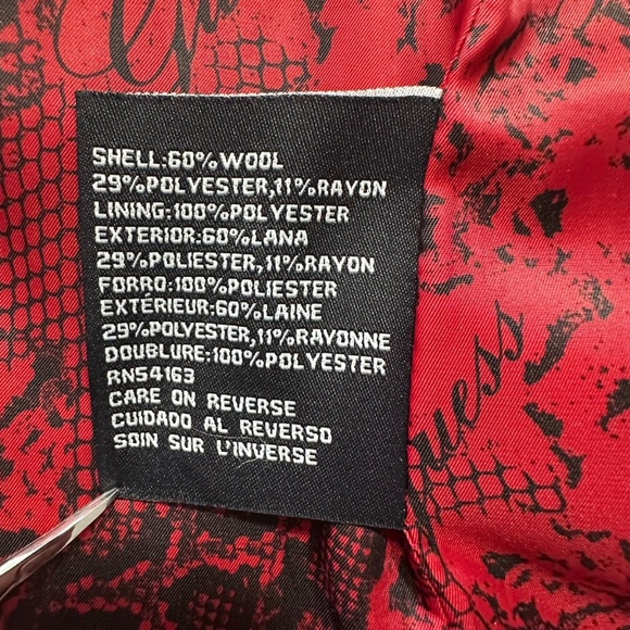 Vtg Y2K Guess Red Wool Blend Peacoat Jacket w/ Belt W Sz SM/M Winter Outerwear - Picture 11 of 16